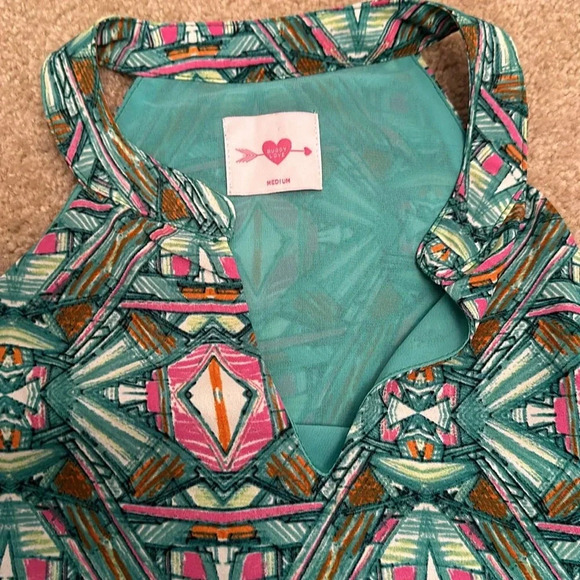 Buddy Love Teal and Pink Patterned Dress, Size Medium - Picture 2 of 5